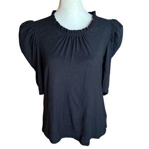 Nation LTD Puff Sleeve Top High Neck Size Large Keyhole Back Ruffle Victorian
